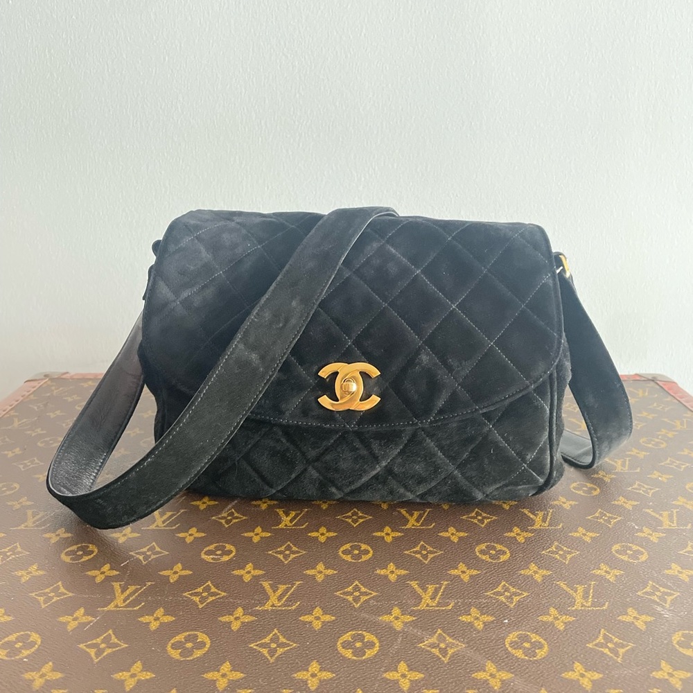 Vintage Chanel Black Suede Satchel
